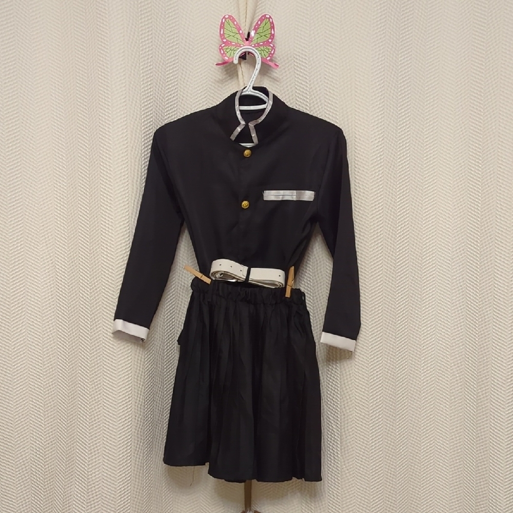 Kanao Tsuyuri Black Demon Slayer Uniform with Skirt Shoes Sword And Butterfly